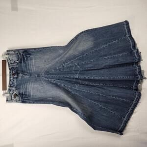 Vintage Unique Industrial Cotton Denim Maxi Skirt Jeans Flare Boho Hippy Size 3